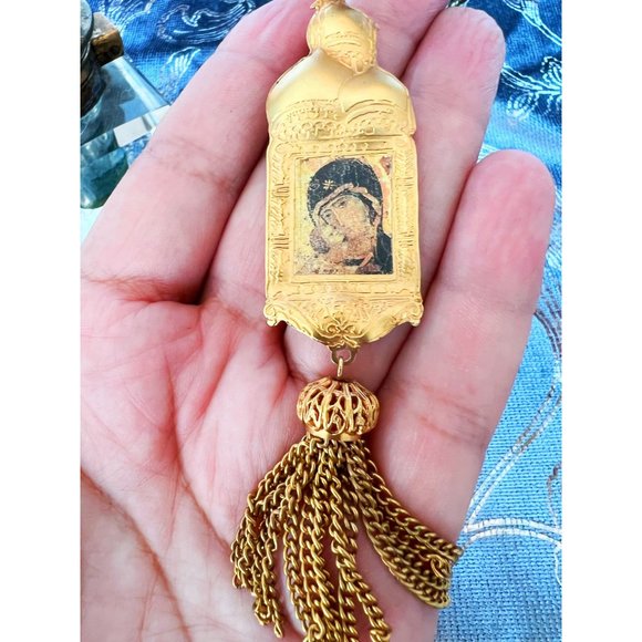 Vintage Tim Lambert Designer Gold Plated Russian Iconography Dangle Earrings/Cli - Picture 4 of 9